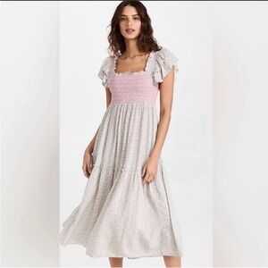 LoveShackFancy Pink Smocked Midi Sundress